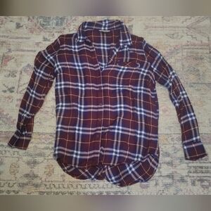 Maroon/Dark Red and Blue Plaid Shirt Women's Size L